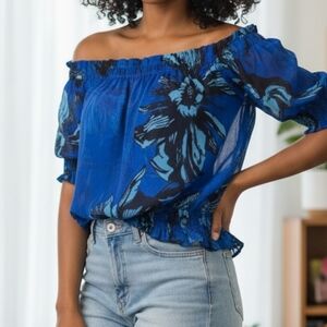 Blue Floral Women's Top